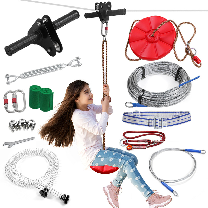 Kids Zipline Kit with Disc Swi - Outdoor Adventure Zipline 评论和价格